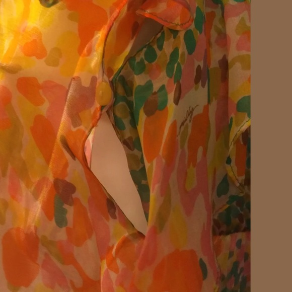 Original MILLY New York Silk Ruffle Blouse Colorful Peplum Top Shirt Pink Orange - Picture 7 of 10